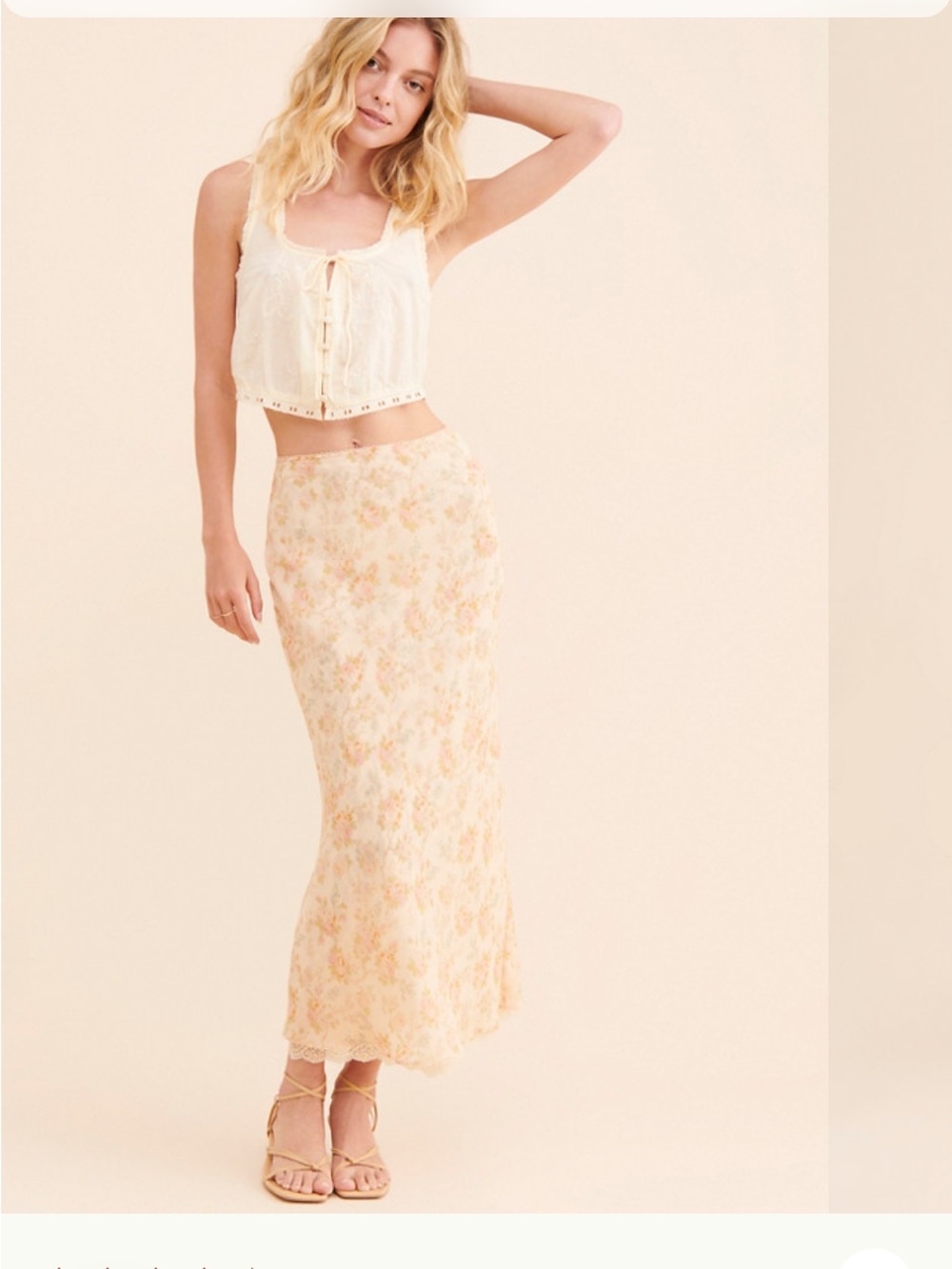 Hansen & Gretel | Elegant Cream Floral Midi Skirt - Lightweight Spring Staple